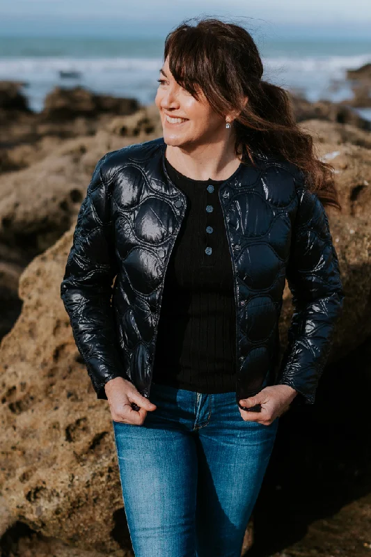 Womens Liss Packable Down  Jacket - Black Bomber Jacket Anorak Windbreaker
