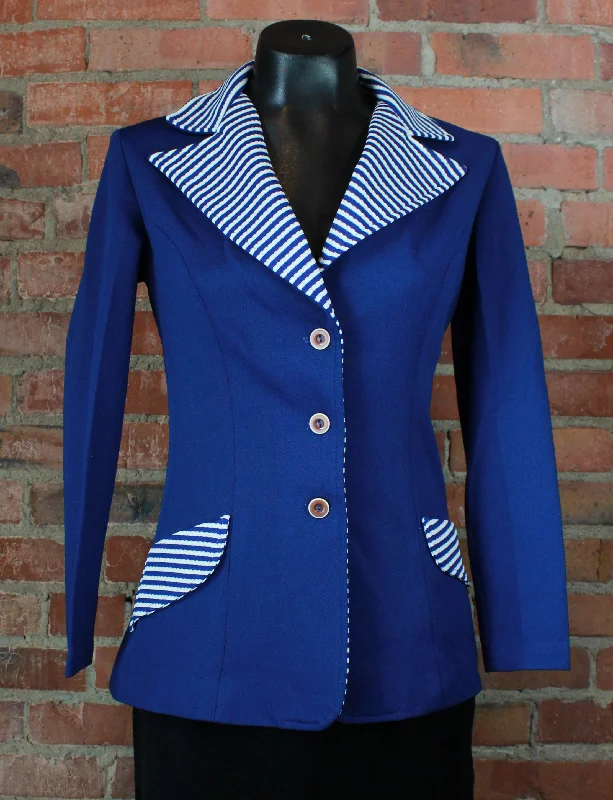 Women's Vintage 70's Montgomery Ward Blazer Jacket Blue Striped Small Plaid Jacket Tartan Jacket Houndstooth Jacket