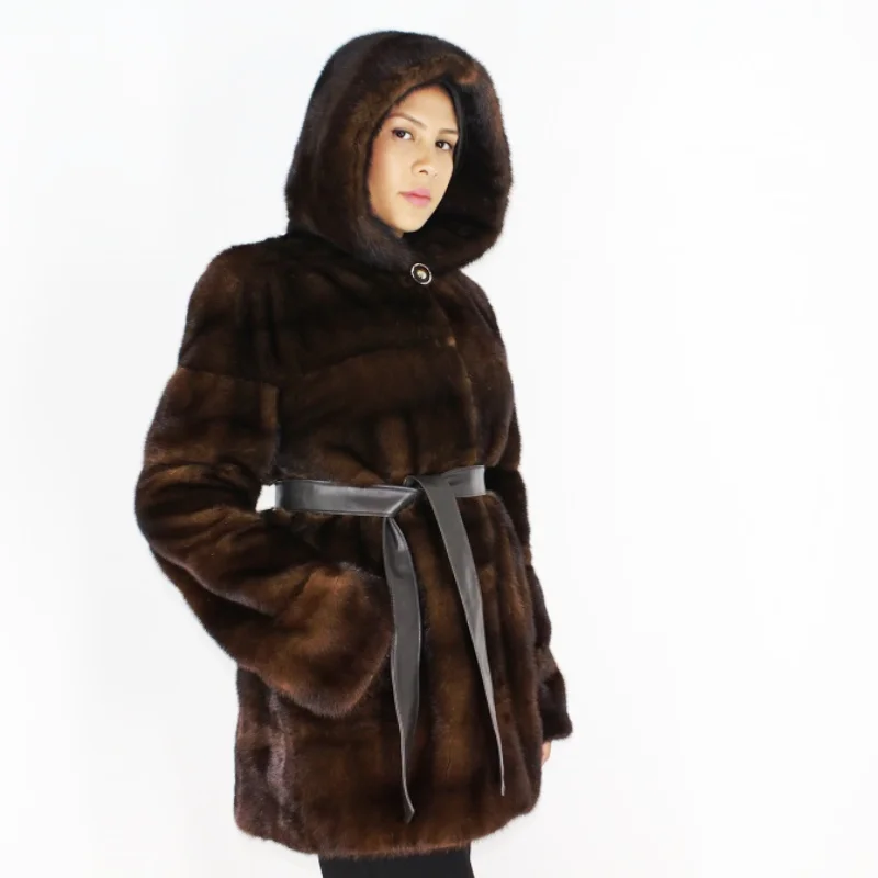 YIOTA Demi-buff mink jacket with hood Knit Jacket Woven Jacket Fleece Jacket