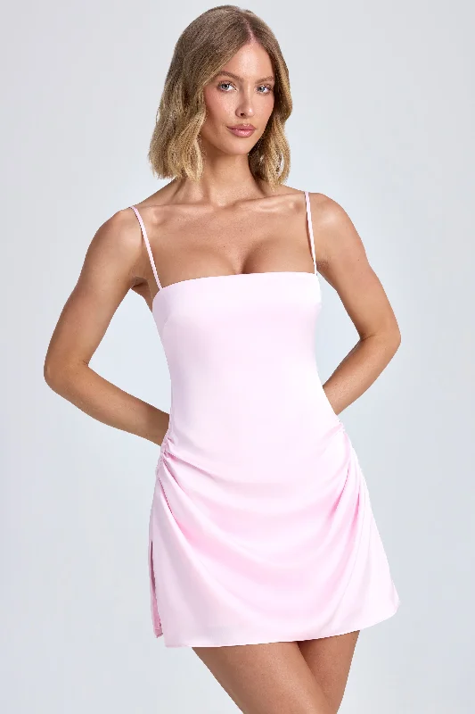 Draped A-Line Mini Dress in Blush Elegant Satin Mini Dress