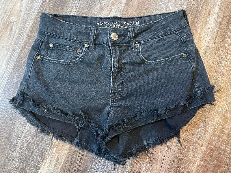 American Eagle Black Jean Shorts High Rise Festival womens size 8 Trendy Layered Pocket Jeans