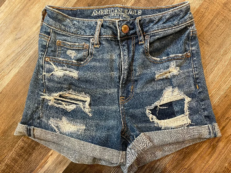 American Eagle Womens Super Stretch Jean Shorts Distressed size 2 Comfortable Folded Hem Jeans