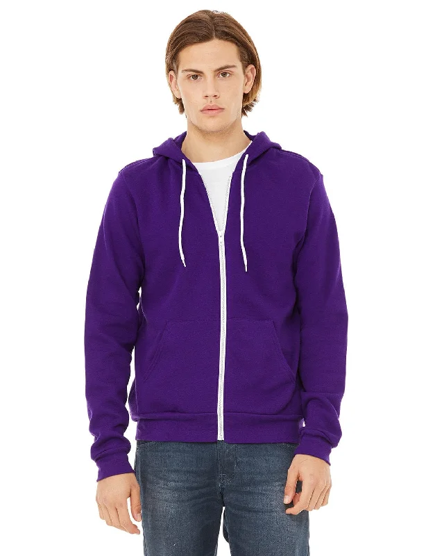 Bella+Canvas Unisex Poly-Cotton Fleece Full-Zip Hoodie | Team Purple Hoodie with Longline Fit Extended Stylish