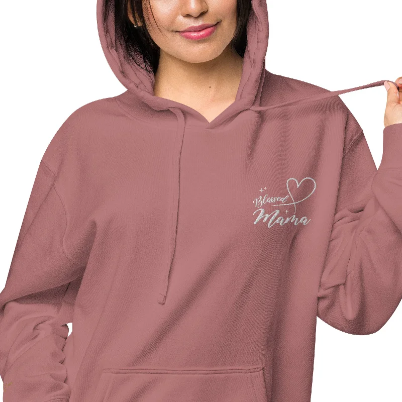 Blessed Mama Embroidered Design Unisex Pigment-Dyed Hoodie, lioness-love Hoodie with Embroidery Detailed Premium