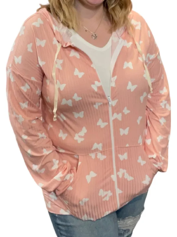 Butterfly Spring With Pockets Hoodie In Blush Hoodie with Hem Applique Textured Unique