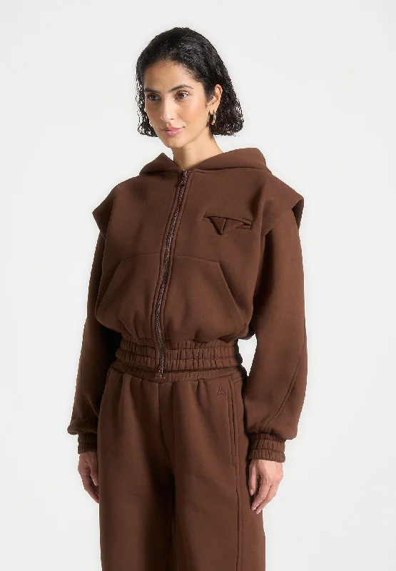 Éternelle Wide Shoulder Zip Through Hoodie - Brown Hoodie with Mesh Breathable Sporty