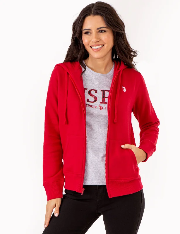 FLEECE FULL ZIP LOGO HOODIE Hoodie with Frayed Bohemian Relaxed