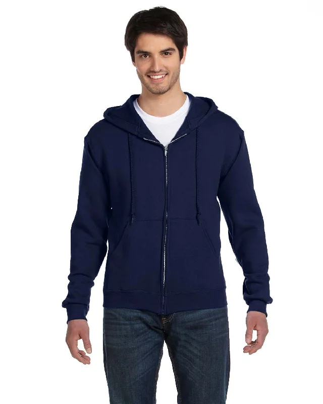 Fruit of the Loom Supercotton Full-Zip Hoodie | J Navy Hoodie with High-Low Hem Asymmetrical Trendy