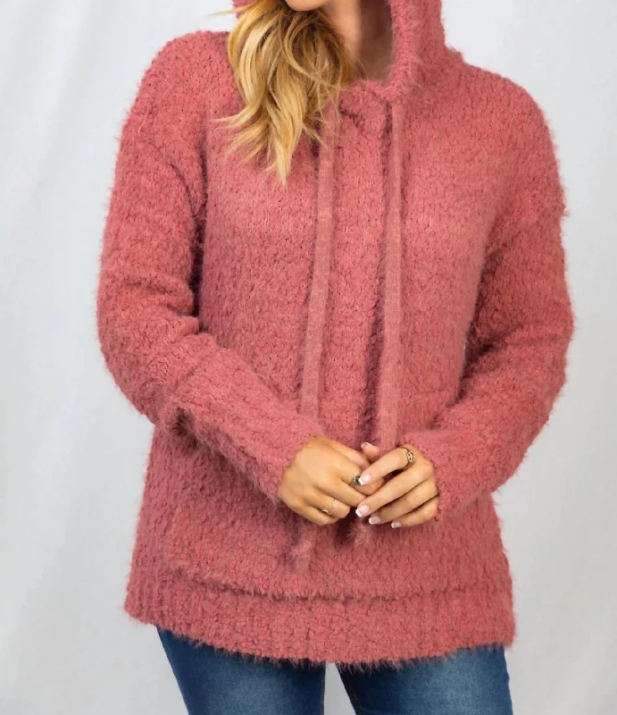 Fuzzy Knit Hoodie In Rose Hoodie with Tie-Dye Psychedelic Retro