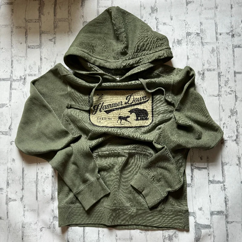 Hammer Down "Deer Hunting Co Label" Hoodie - Green Hoodie with Pastel Soft Subtle