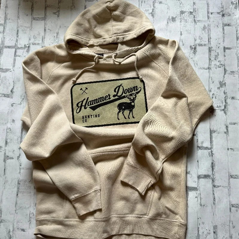 Hammer Down "Deer Hunting Co Label" Hoodie - Cream Hoodie with Pocket Utility Practical