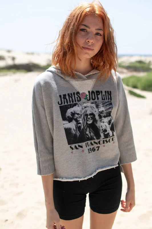 Janis Joplin Cropped Hoodie Hoodie with Hem Lace Feminine Delicate