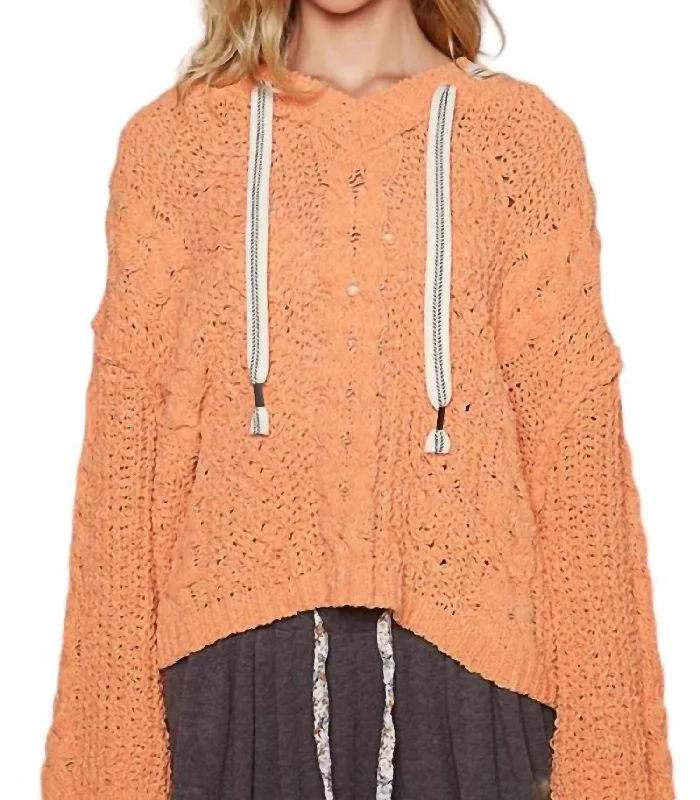 Knox Knit Hoodie In Orange Hoodie with Elastic Cuffs Stretchable Comfortable