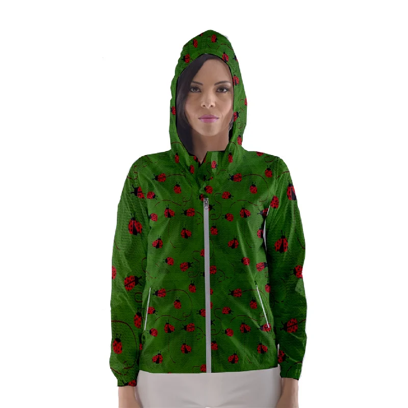 Ladybugs  Women's Hooded Windbreaker Hoodie with Hem Fringe Bohemian Relaxed