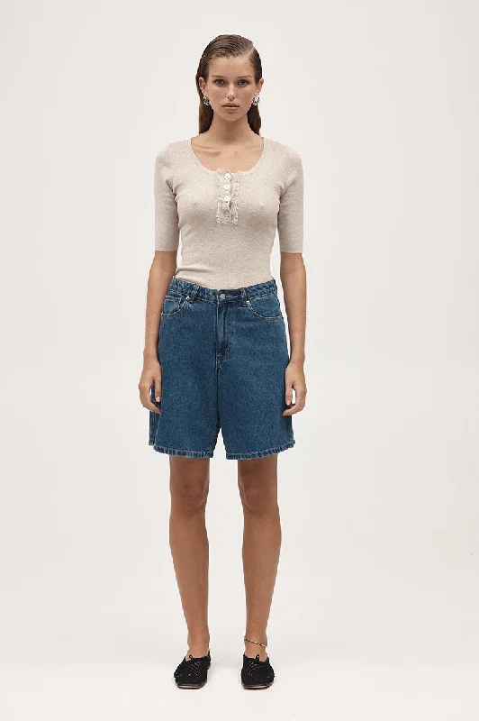 Marle Relaxed Jean Short - Heritage Blue Elegant Wide-Leg Jeans