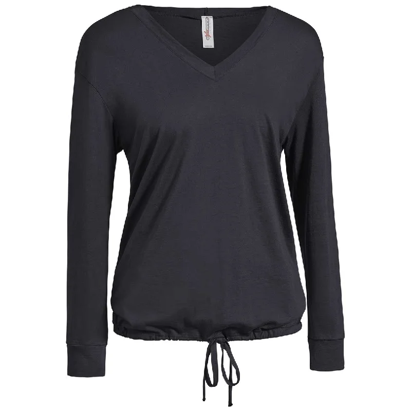 Expert Women's Black American Moca V-Neck Hoodie Hoodie with Batwing Sleeves Loose Dramatic