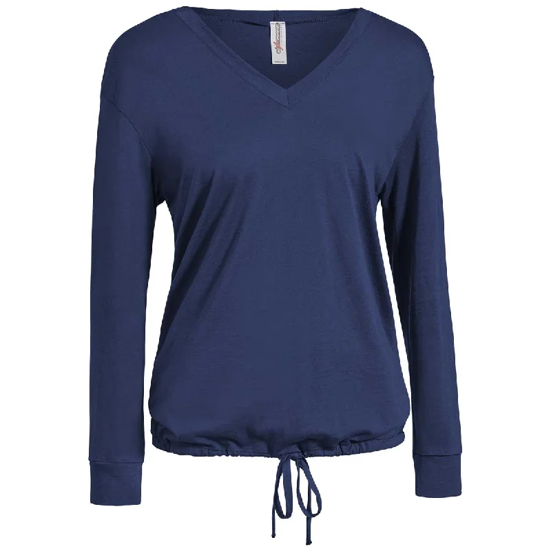 Expert Women's Navy American Moca V-Neck Hoodie Hoodie with Raglan Sleeves Sporty Comfortable