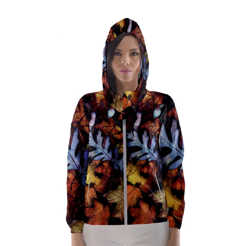 Mid October Leaves Women's Hooded Windbreaker Hoodie with Hem Detail Decorative Unique