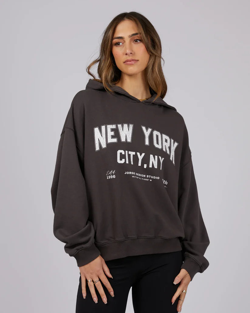 New York Hoodie Black Hoodie with Back Slit Movement Comfort