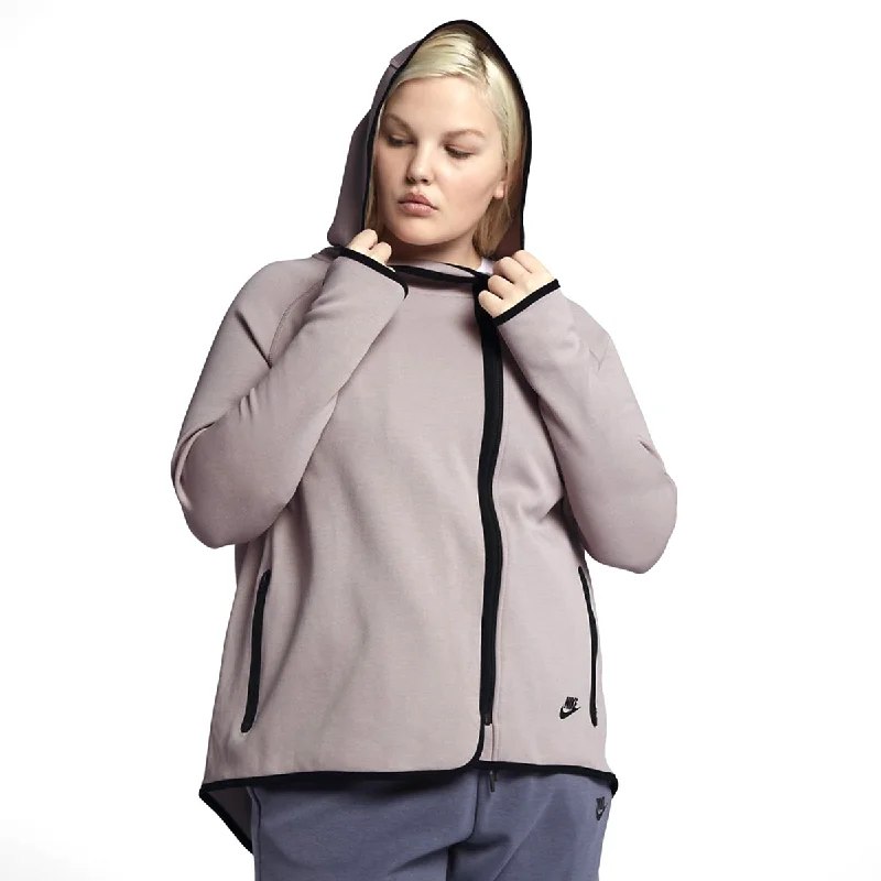 Nike Tech Fleece Full Zip Cape Women's Hoodie Rose Pink-Black Hoodie with Distressed Vintage Worn