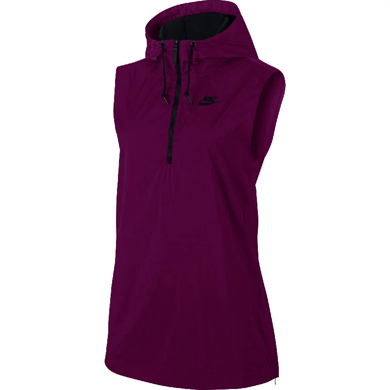 Nike Tech Hypermesh Full Zip Hooded Women's Vest Violet Hoodie with Hem Applique Textured Unique