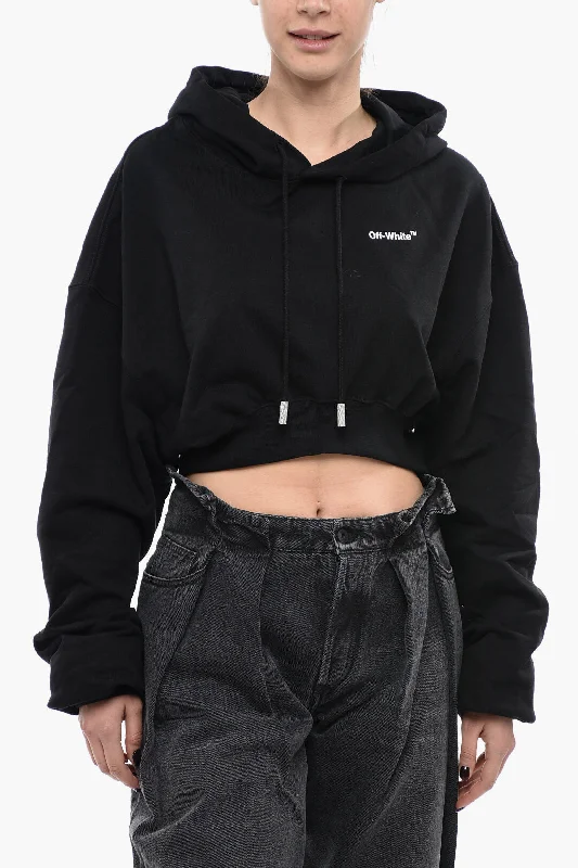 Off-White Brushed Cotton Cropped FOR ALL Hoodie Hooded Sweatshirt Casual Wear Street Style