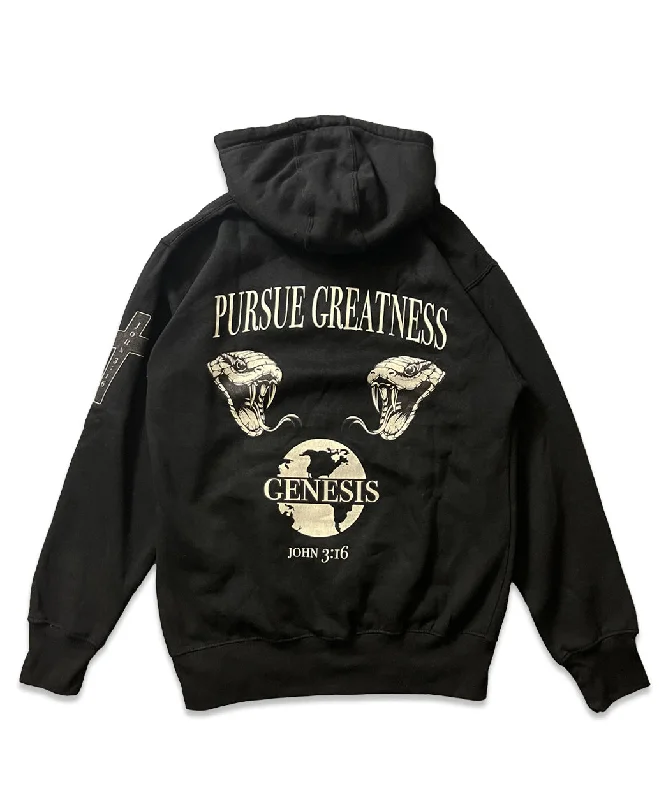 Pursue Greatness Hoodie - Black Hoodie with Velcro Closure Adjustable Secure