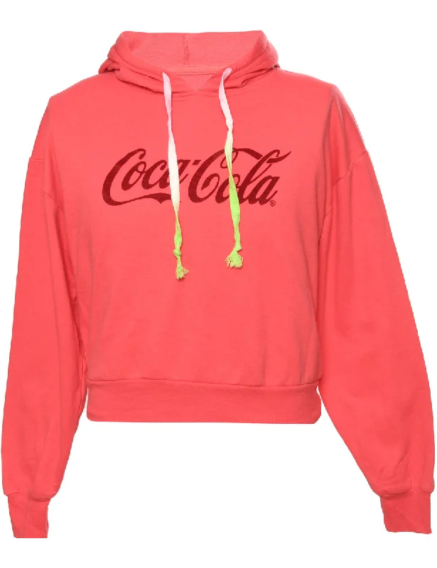 Pink Cocacola Printed Hoodie - M Hoodie with Hem Patch Decorative Personalized