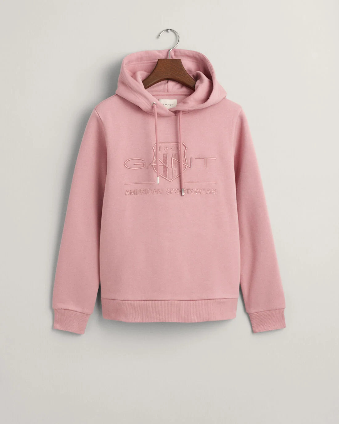 Tonal Archive Shield Hoodie - Faded Pink Melange Hoodie with Gradient Ombre Colorful