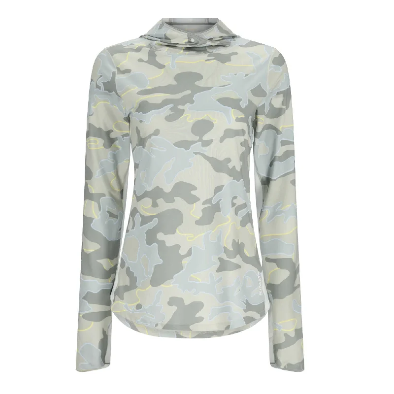 Simms Womens SolarFlex UPF50 Hoody | Woodland Camo Cinder Hoodie with Hem Patch Decorative Personalized