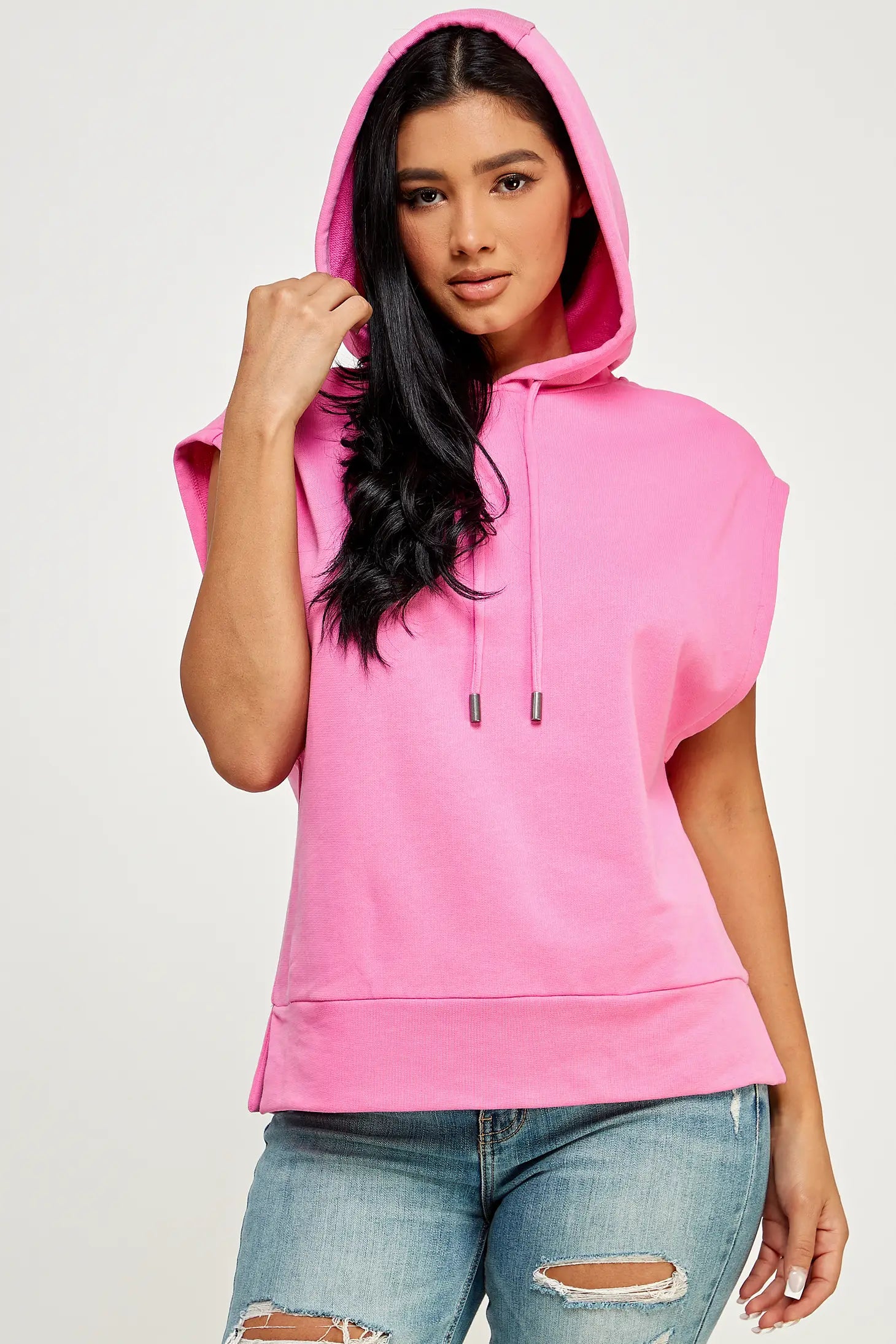 Sleeveless Hoodie Pink Hoodie with Neon Bright Vibrant