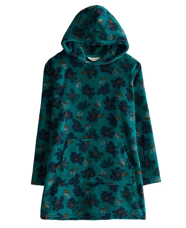 Snugsoft Hoodie - Camellia Collage Dark Jade Hoodie with Button Placket Classic Preppy