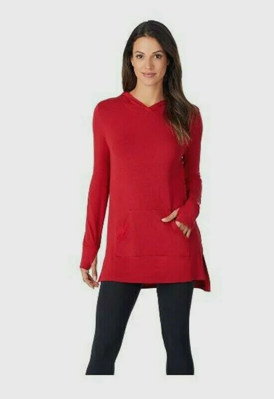 Stretch Thermal Long Sleeve Hoodie Tunic Shirt Hoodie with Ribbed Neckline Snug Warm