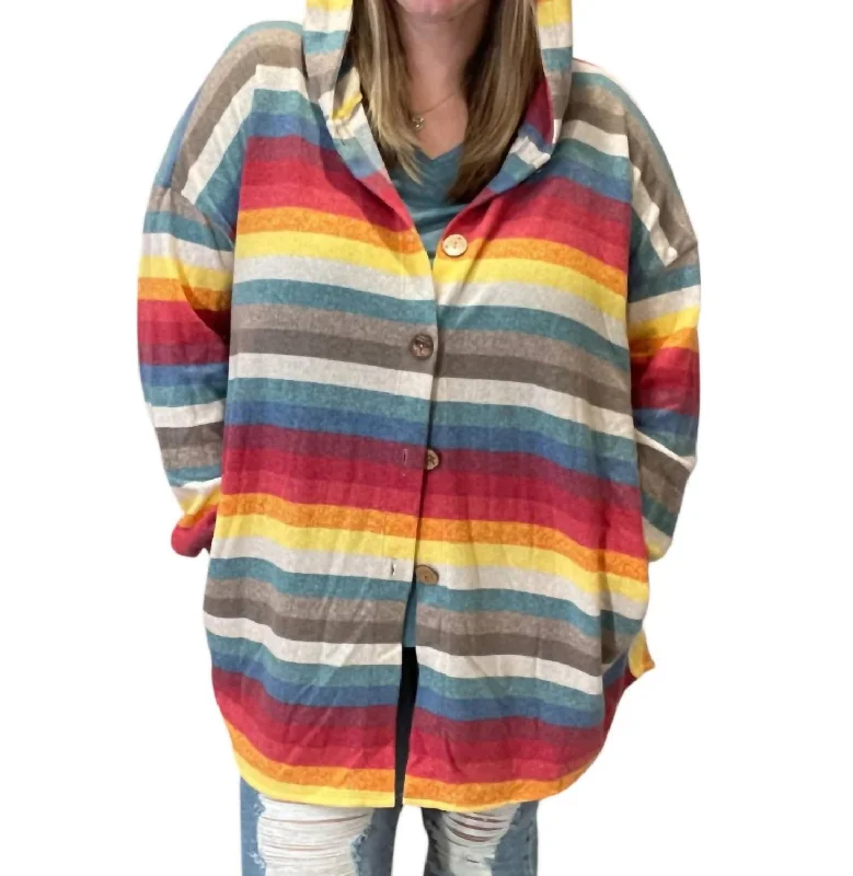 Stripe Hooded Top In Red/teal Hoodie with Sequins Glamorous Eye-catching