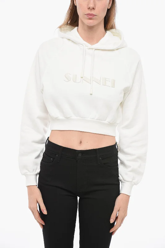 SUNNEI Cropped Fit Hoodie with Embroidered Logo Hoodie with V-Neck Classic Versatile