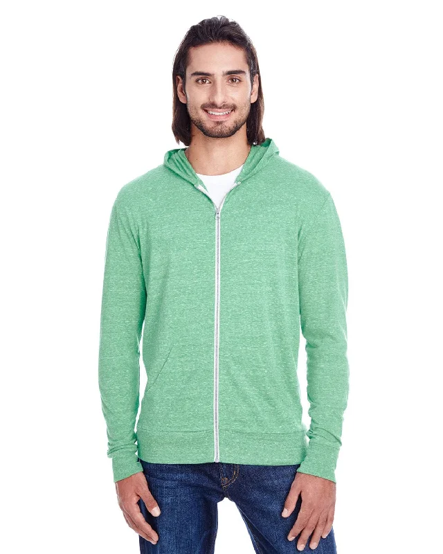 Threadfast Apparel Unisex Triblend Full-Zip Hoodie | Green Triblend Hoodie with Button Placket Classic Preppy