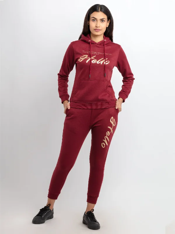 Womens Printed Hooded Tracksuit Hoodie with Embroidery Detailed Premium