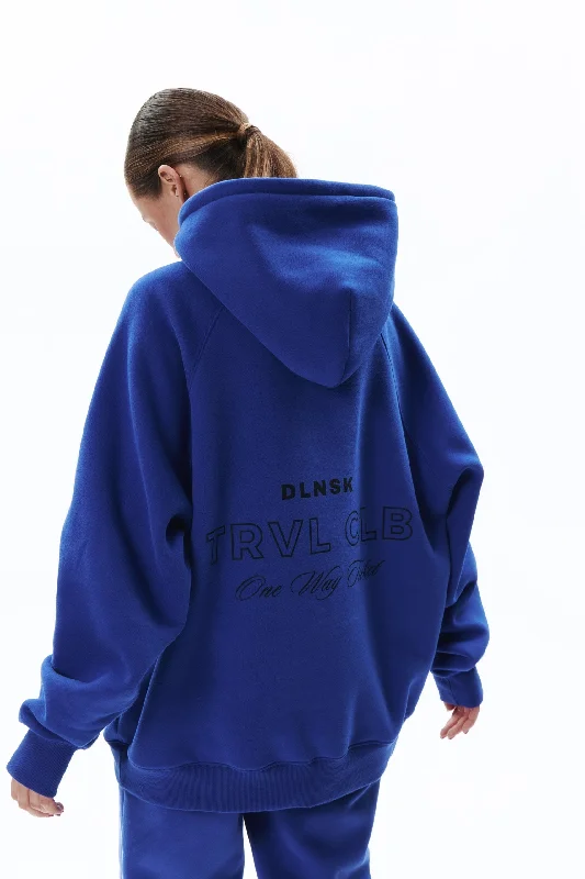 TRVL CLB base hoodie in ELECTRIC BLUE Hoodie with Front Slit Layering Stylish