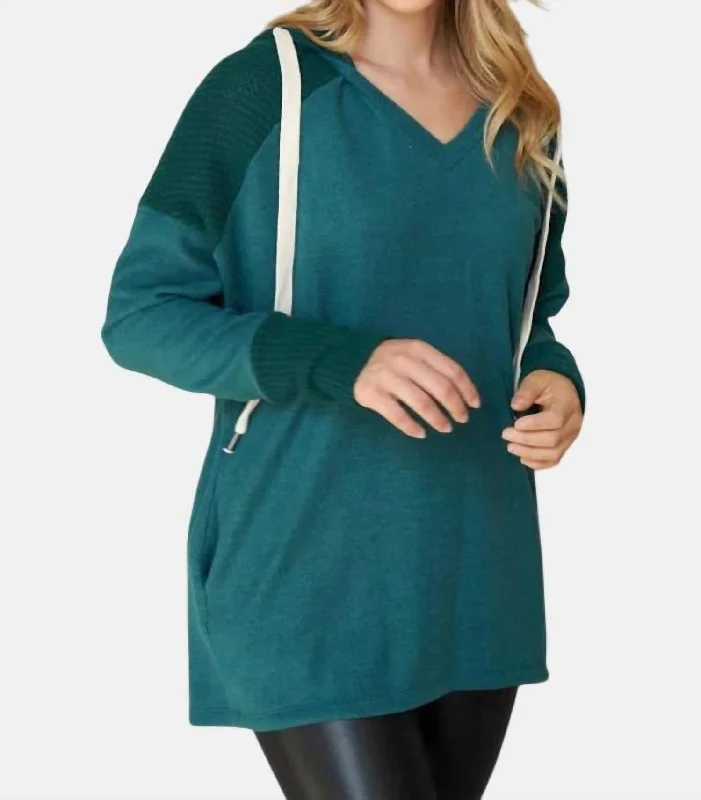 Two Tone Fuzzy Hoodie In Green Hoodie with Hem Applique Textured Unique