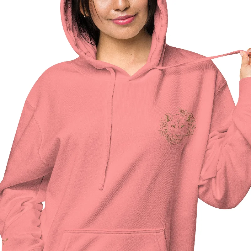 Lioness Embroidered Design Unisex Pigment-Dyed Hoodie Hoodie with Toggle Buttons Decorative Unique