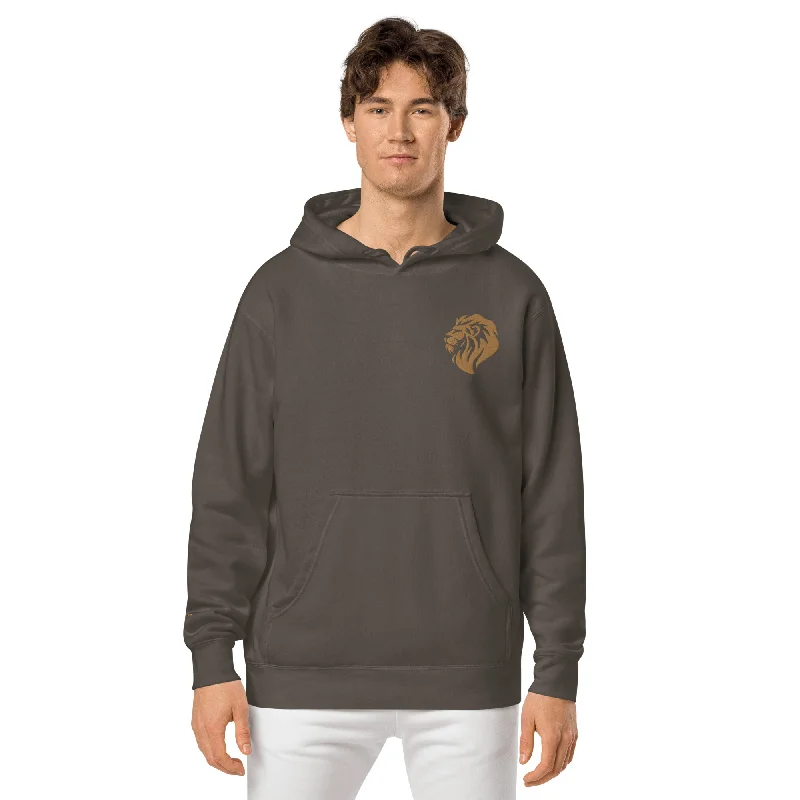 Regal Lion Embroidered Design Unisex Pigment-Dyed Hoodie Hoodie with Ribbed Neckline Snug Warm