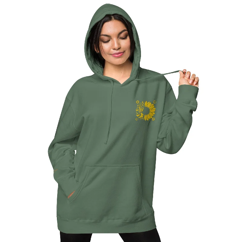 Embroidered Sunflower Unisex Pigment-Dyed Hoodie Hoodie with Oversized Fit Loose Comfortable