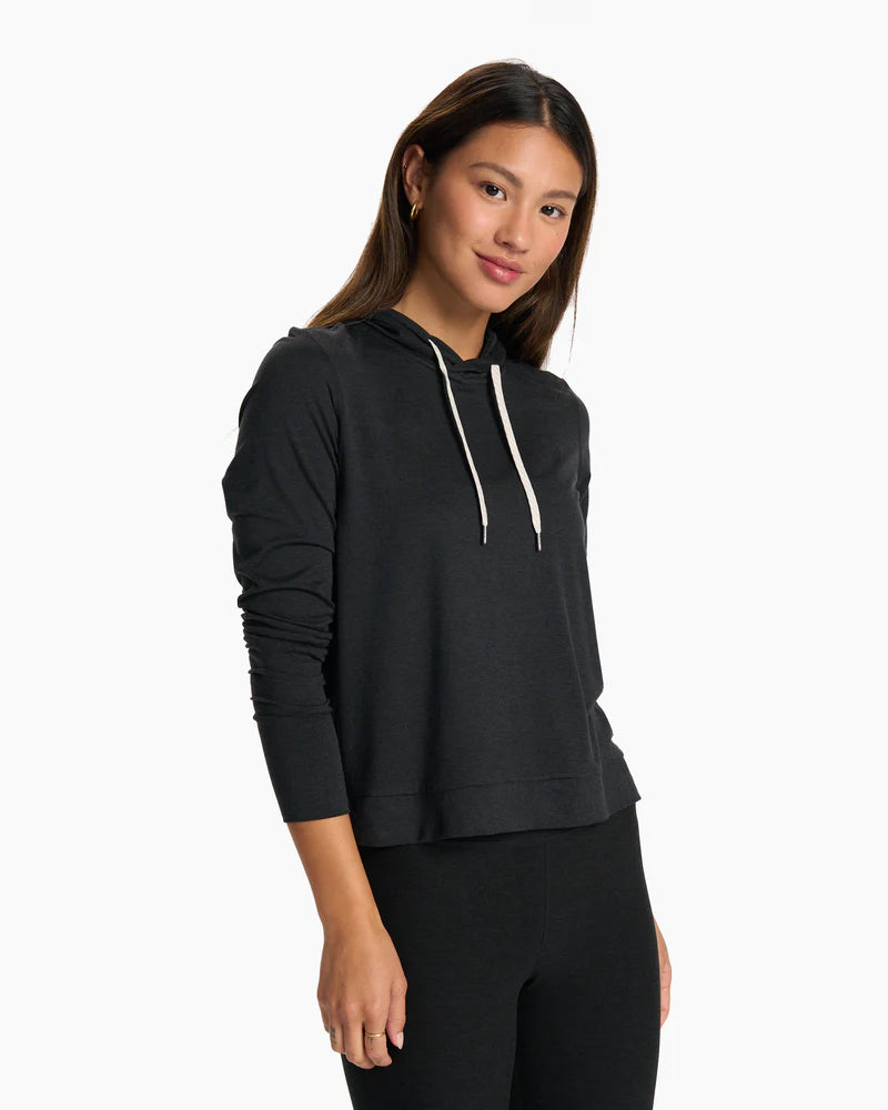 Vuori HALO ESSENTIAL HOODIE - BLACK HEATHER Hoodie with Rolled Sleeves Casual Relaxed