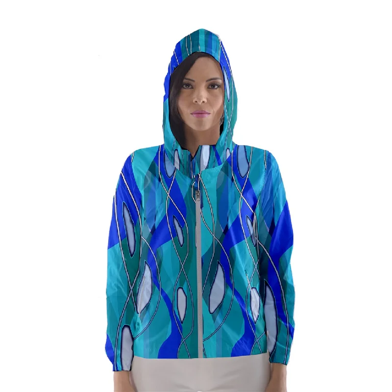 Wavy Blue Women's Hooded Windbreaker Cotton Hoodie Fleece Lining Warmth