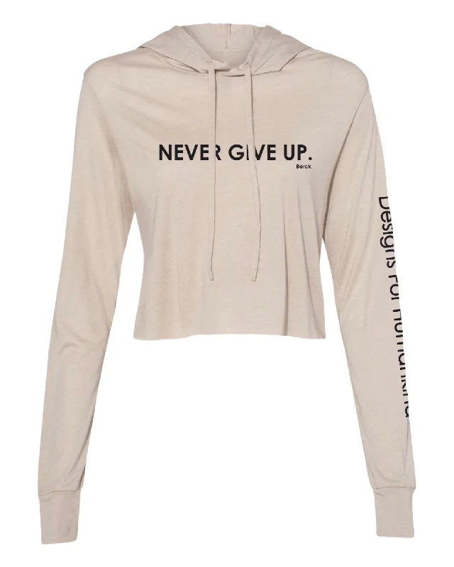 Women’s Never Give Graphic Crop Flowy Tee Hoodie Zip Hoodie Drawstring Kangaroo Pocket