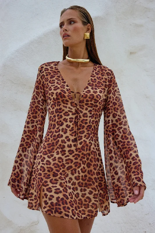 Anara Mini Dress - Leopard Comfortable Boho Mini Dress