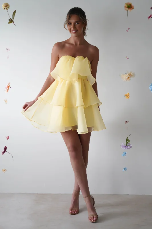 Aribella Frill Mini Dress | Yellow Classic Striped Mini Dress
