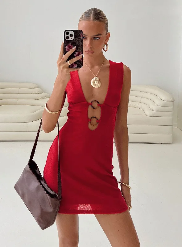 Steward Mini Dress Red Cozy Knitted Mini Dress