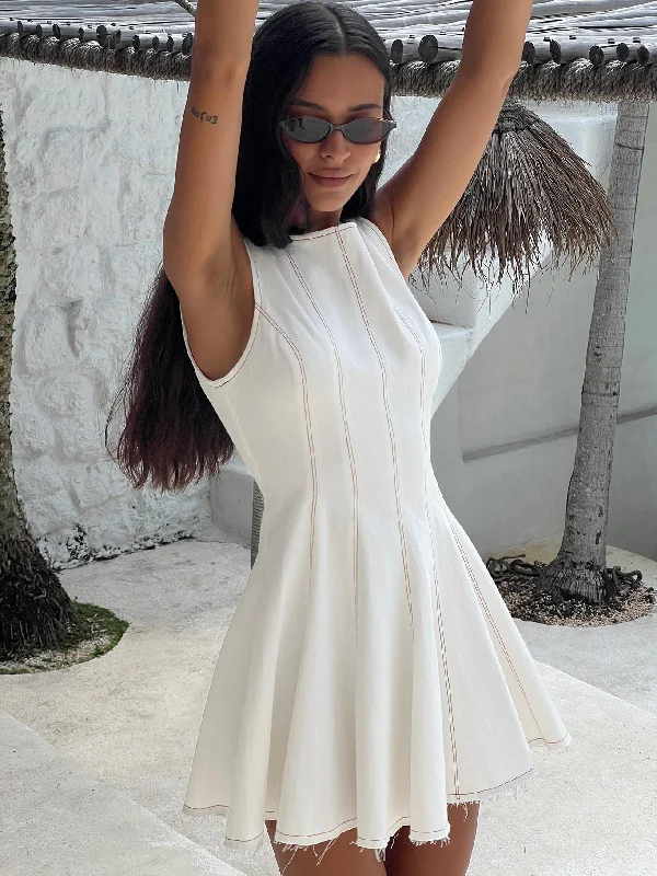 Composure Pleat Mini Dress White Trendy Mini Dress with Belt