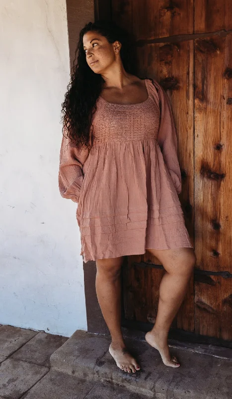 Crochet Trimmed Babydoll Mini Dress with Smocked Back Comfortable One-Shoulder Mini Dress Crochet Trimmed Babydoll Mini Dress with Smocked Back Comfortable One-Shoulder Mini Dress
